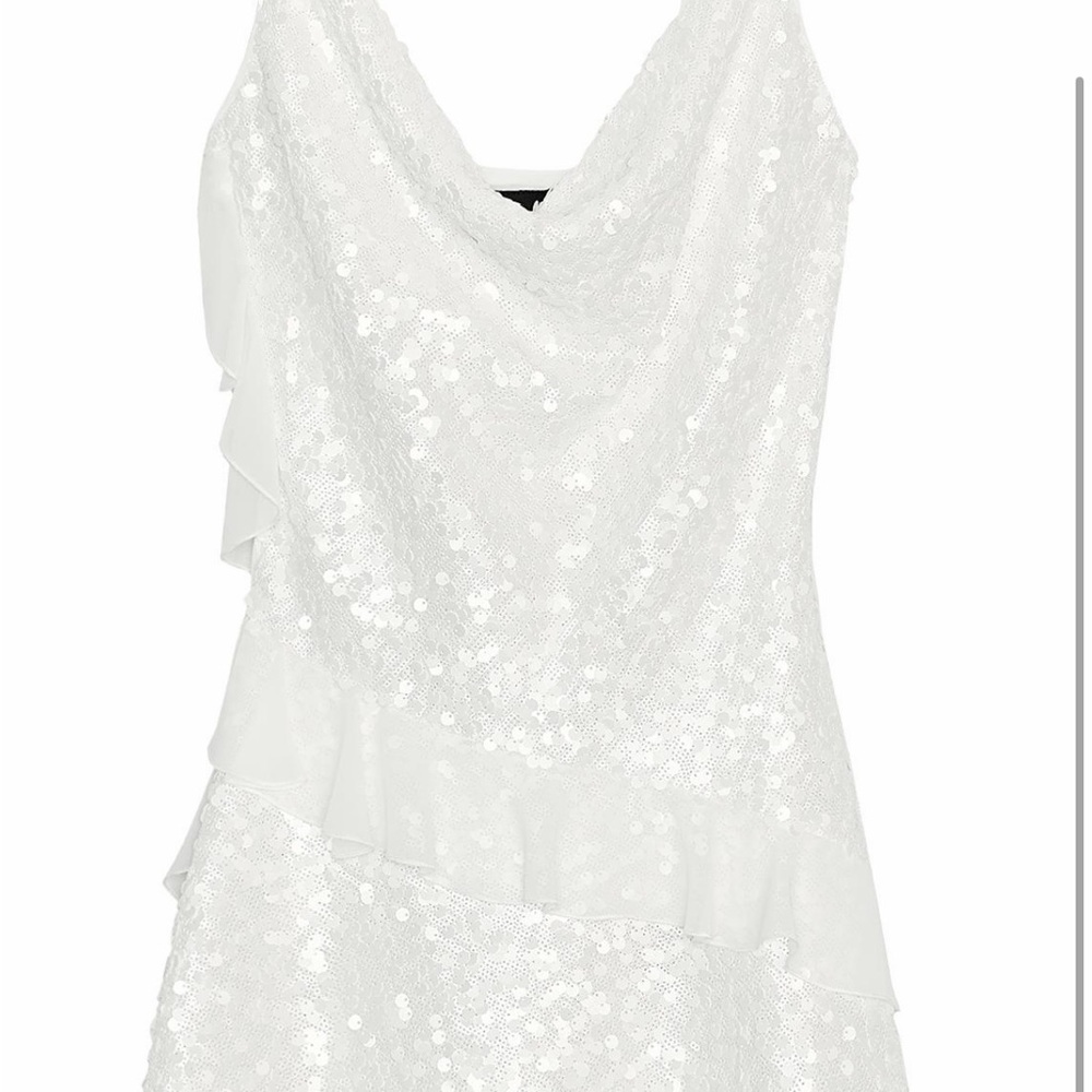 Zara White Sequin Cowl Ruffle Dress